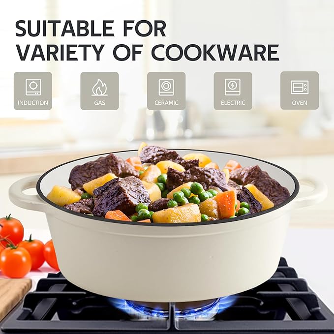 5.5 Quart Oval Enameled Cast Iron Dutch Oven Pot with Lid, Oven Safe up to 550° F & Dishwasher Safe, Sturdy Dutch Oven Cookware