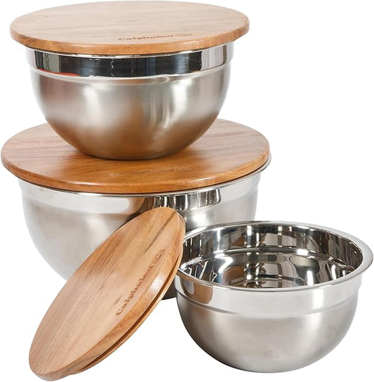 Calphalon Orbit 3 Piece Mixing Bowl Set W/Acacia Wood Lids