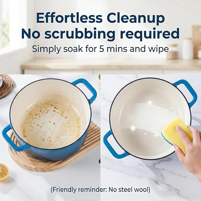 7QT Enamel Cast Iron Dutch Oven with Lid,Dual Handles,Versatile Heavy-Duty Non-toxic Cookware for Sourdough Bread Baking,Braising,Stews,Roasting,Oven Safe up to 500°F blue