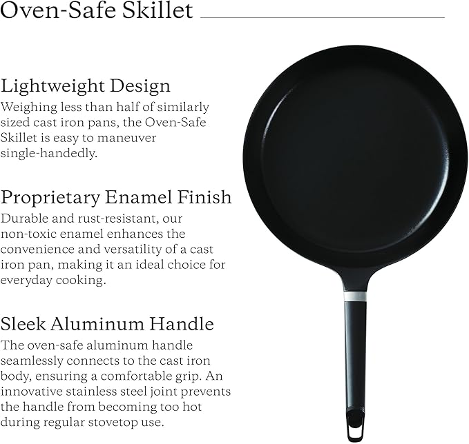 Vermicular Oven-Safe Skillet with Stainless Steel Lid | 28cm (11”) | Aluminum Handle | Lightweight Enameled Cast Iron Pan with Non-Toxic Enamel Finish | Induction-compatible | Made in Japan