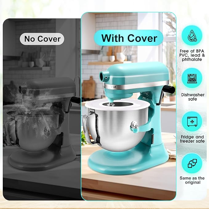 6 QT Stainless Steel Mixer Bowl & Mixer Bowl Lid Cover for KitchenAid Bowl-Lift Mixer, Kitchen Aid Mixing Bowl Replacement for 6 Quart Lift Mixer with Bigger Handle, Dishwasher Safe