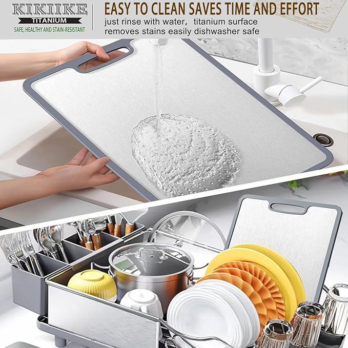Titanium Cutting Board Set of 3, Double-sided non-slip edging Pure Titanium Chopping Board for Kitchen - Safety and slip resistance Hand Guard Durable and easy to clean (3-Piece S/M/L)