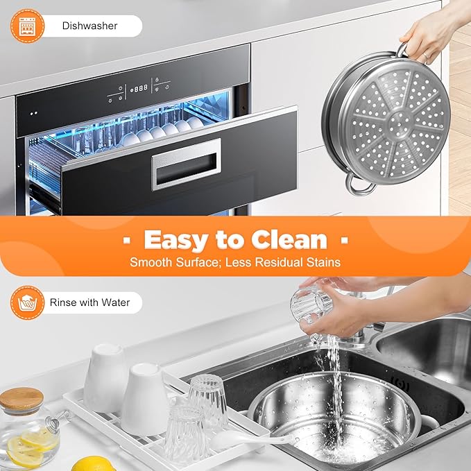 5-Tier Stainless Steel Steamer, 24 Cm/9.44 Inch stainless steamer for cooking overlapping Multi-Functions Domestic Commercial Large Steamer with Transparent Pot Lid & Handles