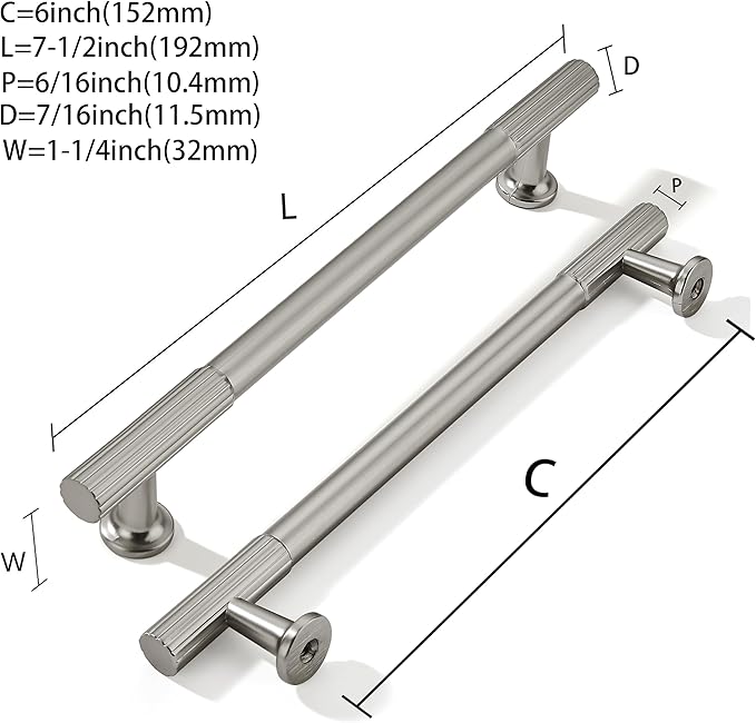 khtumeware 6 Inch Hole Center 5 Pack Brushed Satin Nickel Cabinet Pulls, Kitchen Drawer Handles, for Dresser cabinets, cabinets, Door cabinets, Hardware