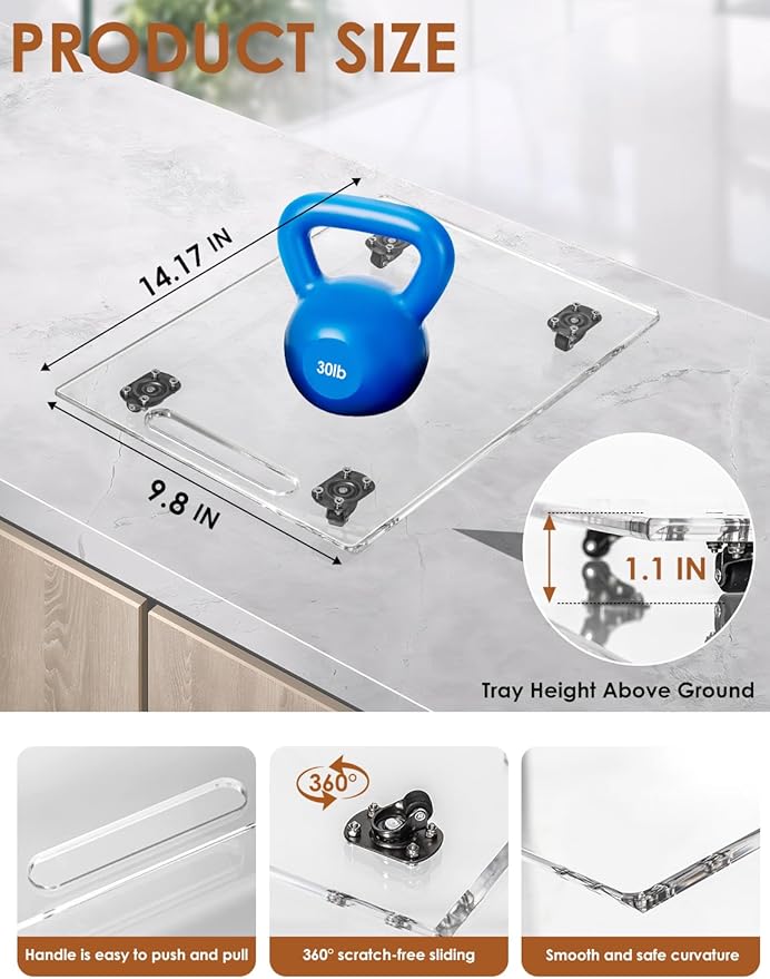 Acrylic 360° Glide Heavy-Duty Appliance Sliders for Countertops – Space-Saving, Effortless No-Lift Moving Tray for Coffee Makers, Kitchen Appliances with Scratch-Proof Protection(Clear)