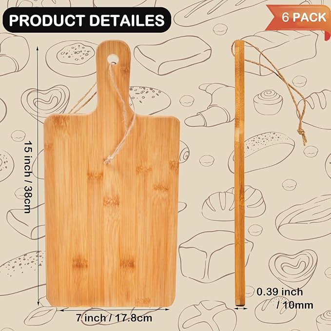 6pcs Wood Cutting Boards Bulk for Kitchen, 15x7 inch Personalized Bamboo Charcuterie Boards Customized Laser Engraving Serving Chopping Board for Pizza, Cheese, Dessert, Fruit, Vegetables