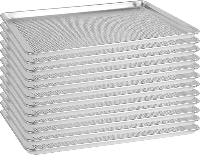 12 Pack Full Size 26" x 18" Aluminum Baking Sheet Pan Perforated, Commercial Bakery Equipment Cookie Sheets, NSF Approved Baking Tray