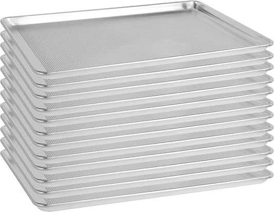 12 Pack Full Size 26" x 18" Aluminum Baking Sheet Pan Perforated, Commercial Bakery Equipment Cookie Sheets, NSF Approved Baking Tray