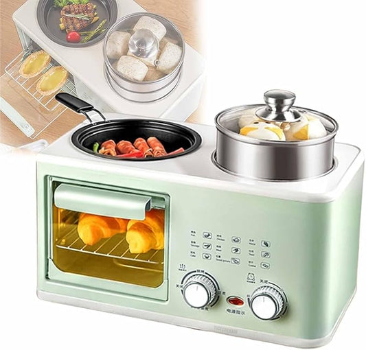 Green,8L Stainless Steel Air Fryer Oven Combo with Steamer and Baking Tray, Suitable for Bread, Pizza, and Tarts