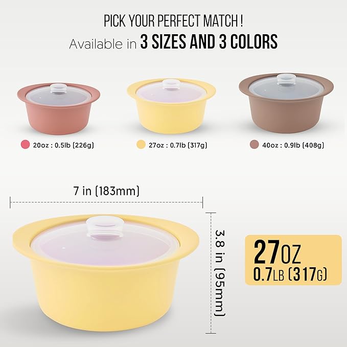 27oz Platinum Silicone Microwave Steamer Pot with Handle & Lid - Korean 100% Food-Grade Steamer Bowl, Heat-Resistant Cooker with Steam Holes, Easy Clean, Dishwasher Safe, Yellow
