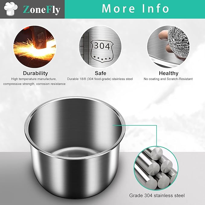 Original 8Qt Power Cooker XL Replacement Inner Pot Stainless Steel Compatible with 8 Quart Power Pressure Cooker Model PPC772 (or #PPC772) PPC780 (or #PPC780) and WAL3 Stainless Steel Inner Pot Parts