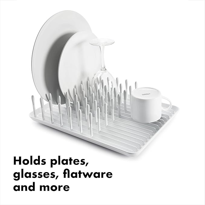OXO Good Grips Compact Dish Rack Biscuit | For Dishware | 13-3/4 x 10-3/8 x 3-1/2 Inch | Non-Skid Feet | Pack of 4
