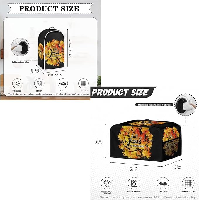 Unique Toaster 2 Slice Thanksgiving Day Decorations Set, Blender Bread Toaster Cover, Slow Cooker Cover Fit for Most 6-8 Qt Slow Cookers, Fall for Jesus He Never Leaves (Black)