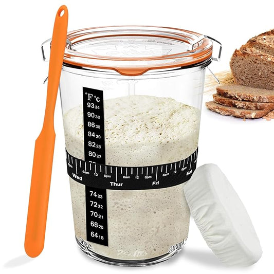 Sourdough Starter Jar, Sourdough Jar Wide Mouth, Sourdough Starter Kit, Sourdough Starter Jars Glass Easy Fermentation, Reusable 27 oz Sourdough Bread Baking Supplies for Bakery Lover