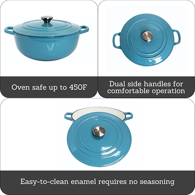 MIRRO 4.8qt Cast Iron Enamel Dutch Oven, Teal
