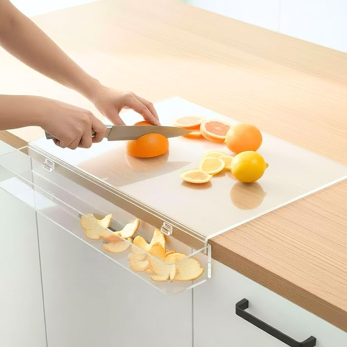 Acrylic Cutting Board with Counter Lip, 17x13 Inch Large Clear Cutting Board for Countertop, Non-Slip Acrylic Board, Kitchen Prep, Counter Protector, Kitchen Essentials & Gadgets