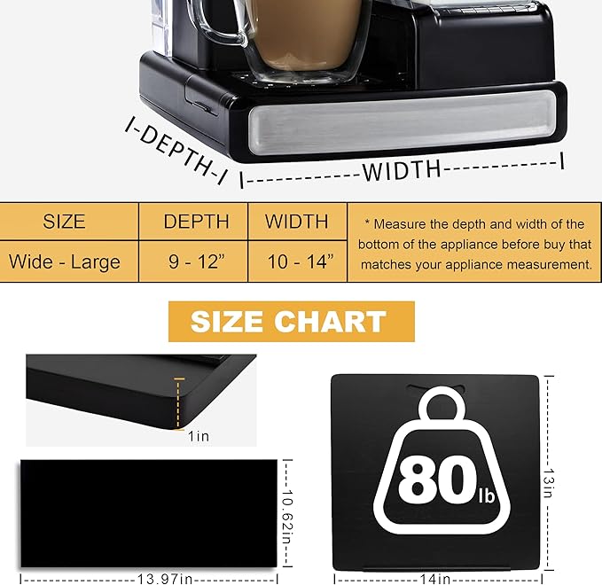 MinBoo Bamboo Appliance Slider,Sliding Tray for Coffee Maker, Kitchen Countertop Appliance Rolling Tray,Slides Easily from Under The Cabinet,Black- Medium (14" Wx13 D)