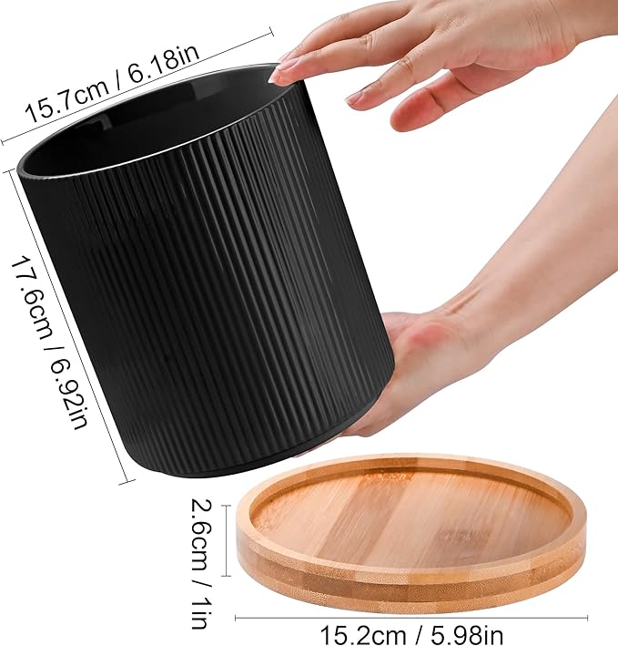360° Rotating Kitchen Utensil Holder for Countertop, Large Ceramic Utensil Crock Organizer with Non-Scratch Cork Base, Farmhouse Black Cookware Storage Jar, Ideal Housewarming Gift & Christmas Gift