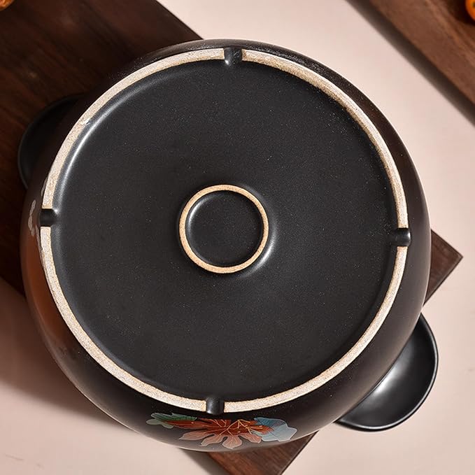 Earthenware Pot Large Stockpot Nonstick Clay Pot with Lid for Cooking Heat Resistant Hot Pots Ceramic Casserole Dish for Cooking Bibimbap and Soup, Dishwasher Safe,3.5L/3.2Quarts