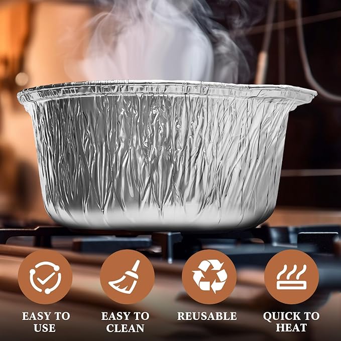 24 Pcs Disposable Aluminum Pot with Lid Round Foil Pans Disposable Cookware Food Container for Vacation Trips Camping Baking Heating Cooking (33.8,67.6,121.7 oz)