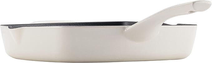 Ayesha Curry Collection Cast Iron Square Grill Pan with Pour Spouts, 10-Inch, French Vanilla