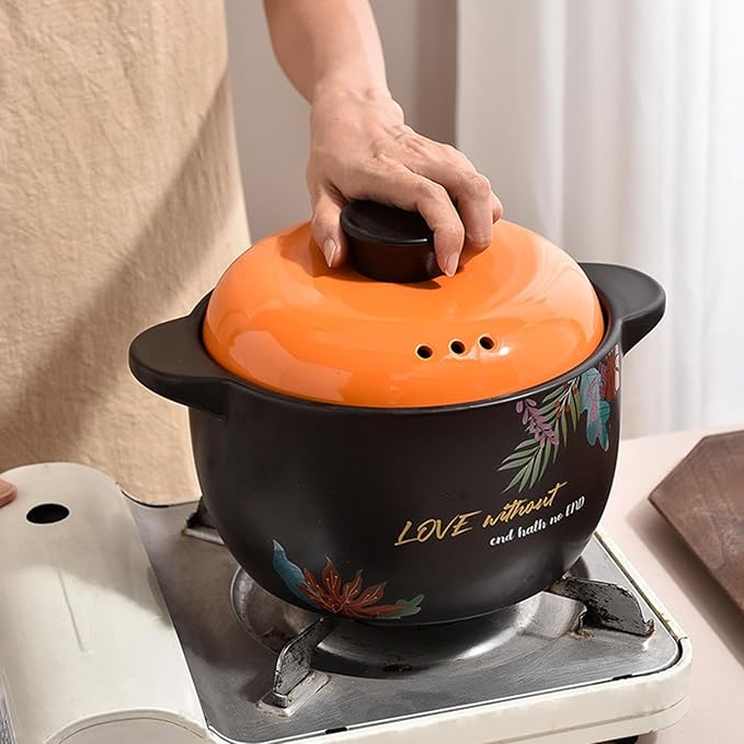 Earthenware Pot Large Stockpot Nonstick Clay Pot with Lid for Cooking Heat Resistant Hot Pots Ceramic Casserole Dish for Cooking Bibimbap and Soup, Dishwasher Safe,3.5L/3.2Quarts