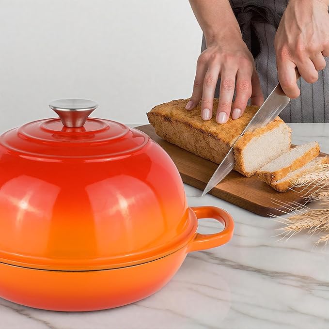 6QT Bread Dutch Oven Pot with Lid, Enameled Cast Iron Dutch Oven for Sourdough Bread Baking, Roasting, Stewing and Soup, Non-Stick Enamel Cookware for Oven/Stovetop, Perfect for Homemade Bread, Orange