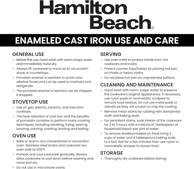 Hamilton Beach Enameled Cast Iron Fry Pan 12-Inch Sage, Cream Enamel Coating, Skillet Pan For Stove top and Oven, Even Heat Distribution, Durable