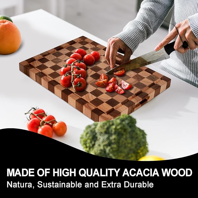 Acacia Wood Cutting Board 20x15x1.5 Inch, Butcher Block for Kitchen, Premium Acacia Cutting Board with Juice Groove, End Grain Made of Sustainable Acacia Wood