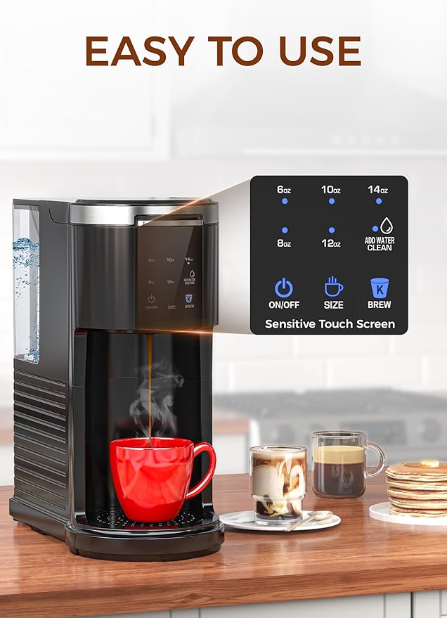 COWSAR Commercial Single Serve Coffee Maker, K Cup Coffee Brewer for Capsule and Ground Coffee, Capsule Coffee Machine with 40 Oz Water Tank, Instant-Heat, 5 Brew Sizes Up To 14 Oz, Black