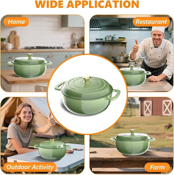 Bonnlo 6QT Round Dutch Oven, Enameled Cast Iron Dutch Oven Pot with Lid & Dual Handles, Oven Safe Up to 500° F, for Sourdough, Bread Baking, Stews and Roasting, Green