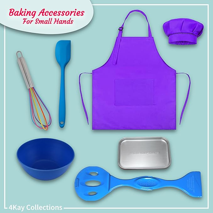 Ultimate Easy Baking Oven Bundle For Kids With 19 Items - Oven, 2 Refill Mixes, Apron, Hat, Bowl, Spatula, Whisk, 9 Stickers, Baking Pan & Tool (Powerful Purple Baker Bundle)
