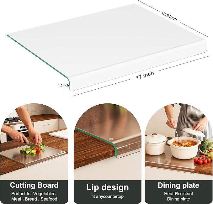 Clear Tempered Glass Cutting Board for kitchen with Counter Lip,Glass Chopping Board, Scratch-Resistant,Non-Slip (Clear)