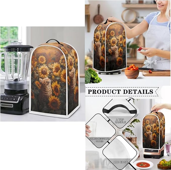 Sunflower Cat 4 Slice Toaster Cover,Bread Toaster Oven Dust Cover Kitchen Bakeware Protector Blender Cover Slow Cooker Cover Anti Fingerprint Kitchen Decorations (Orange)