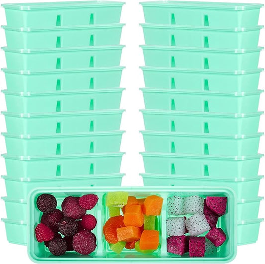 Hushee 50 Pack 17 oz Small Meal Prep Containers with 3 Compartments Snack Containers with Lid Disposable Plastic Bento Box Travel Lunch Food Boxes Stackable for Office Picnic (Green)