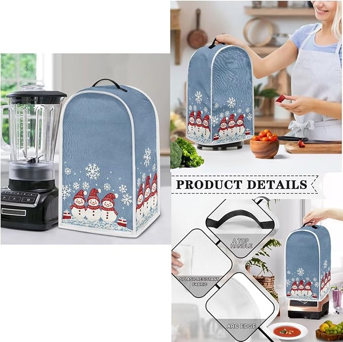 Christmas Themed Toaster Covers 2 Slice Wide Slot,Snowmen Snowflakes Blender Covers Washable Dust Cover Kitchen Appliance Covers Slow Cooker Crock Pot Cover for Merry Xmas Decor (Blue)
