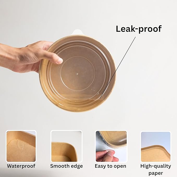 17oz Disposable Round Paper Bowls with Lid, 50 Sets Deli Containers Box Spillproof Acai Bowls, To Go Salad Bowl for Lunch Meal, Paper Meal Prep Box for Soup Toppings Snack Camp Family