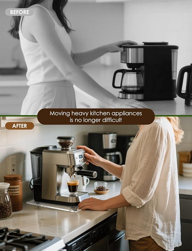 Acrylic 360° Glide Heavy-Duty Appliance Sliders for Countertops – Space-Saving, Effortless No-Lift Moving Tray for Coffee Makers, Kitchen Appliances with Scratch-Proof Protection(Clear)
