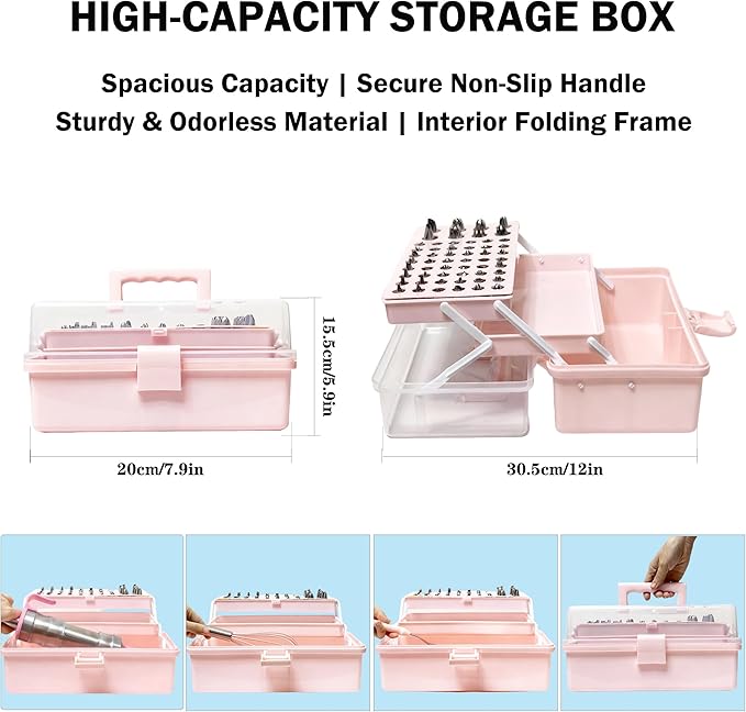 Gawren-H&E 208 PCS Cake Decorating Kit,Baking Supplies with Dessert Decorating Syringe Set,Storage Case,Icing Piping Bags and Tips Set,Frosting Fondant Bakery Set for Adults Beginners(Light Pink)