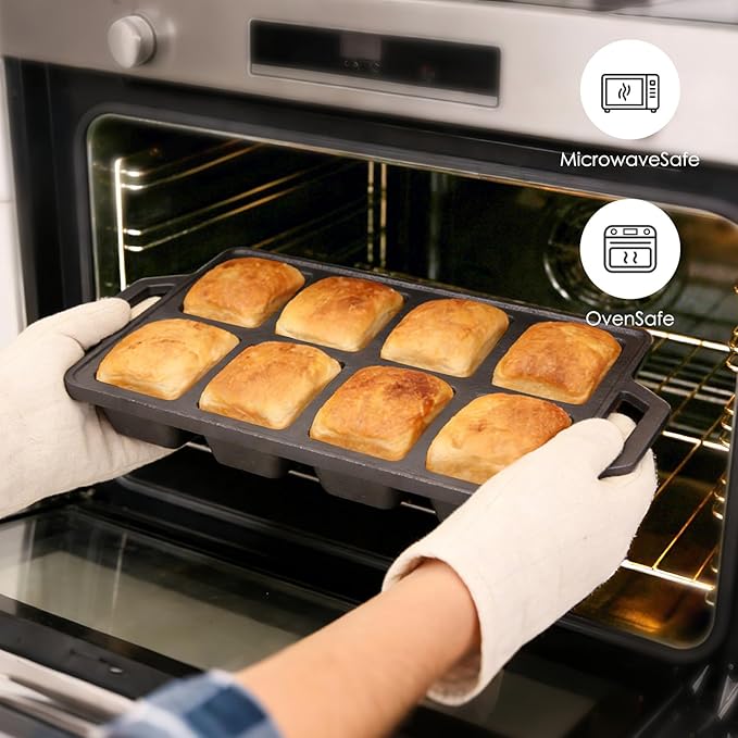 2pack Cast Iron Mini Loaf Pans 8-Cavity Bread Loaf Pans Pre-Seasoned Baking Pan Molds with Handle Bread Pans for Homemade Bread