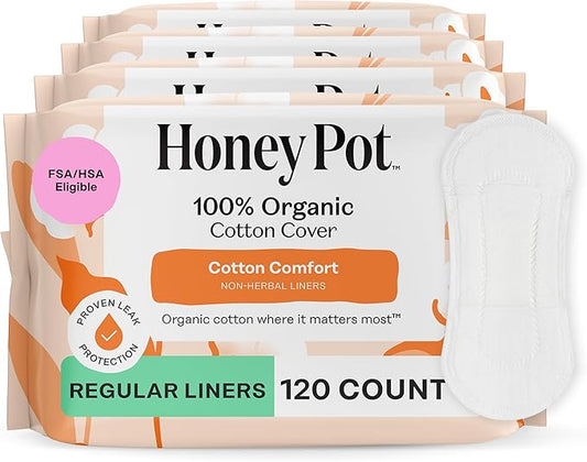 The Honey Pot Company - 120ct - Non-Herbal Everyday Panty Liners for Women - Organic Cotton Cover & Ultra-Absorbent Pulp Core - Sanitary Pads - Feminine Care