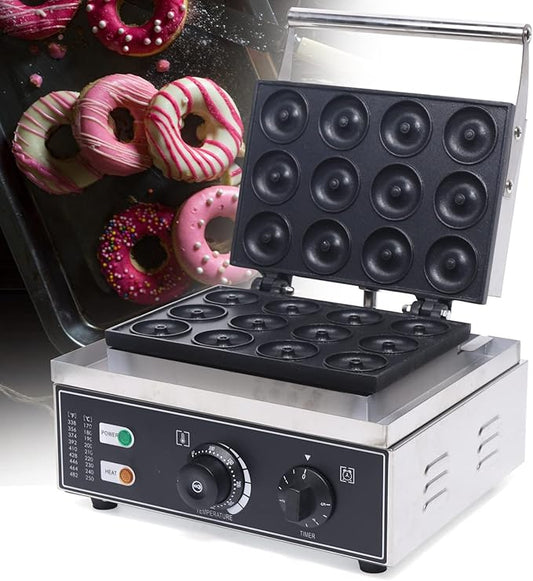 Commercial Use Nonstick 110V Electric 12pcs 5cm Doughnut Baker Maker Machine, Mini Doughnut Maker Commercial Donut Machine For Baking Delicious Donuts