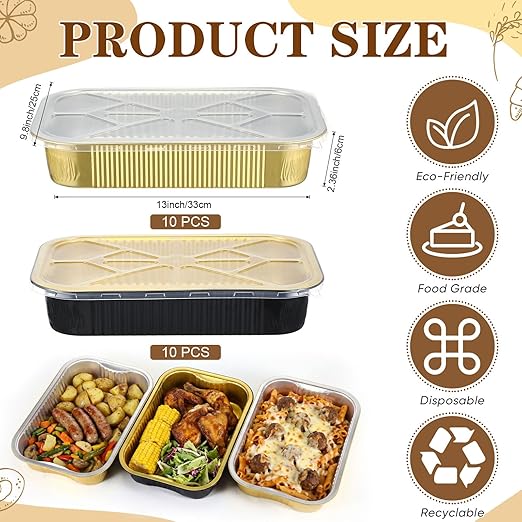 Baderke 20 Set 9x13 Heavy Duty Aluminum Pans with Lids Double Thick Aluminum Foil Baking Pan Food Container for Heating Cooking Meal Prep Storage Freezer and Takeout (Multicolor)