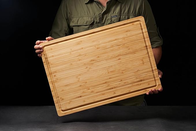Allsum 20x14" Extra Large Bamboo Cutting Boards for Kitchen, XL Wood Charcuterie Boards Cheese Serving Tray with Side Handles and Juice Grooves, Solid Durable Reversible