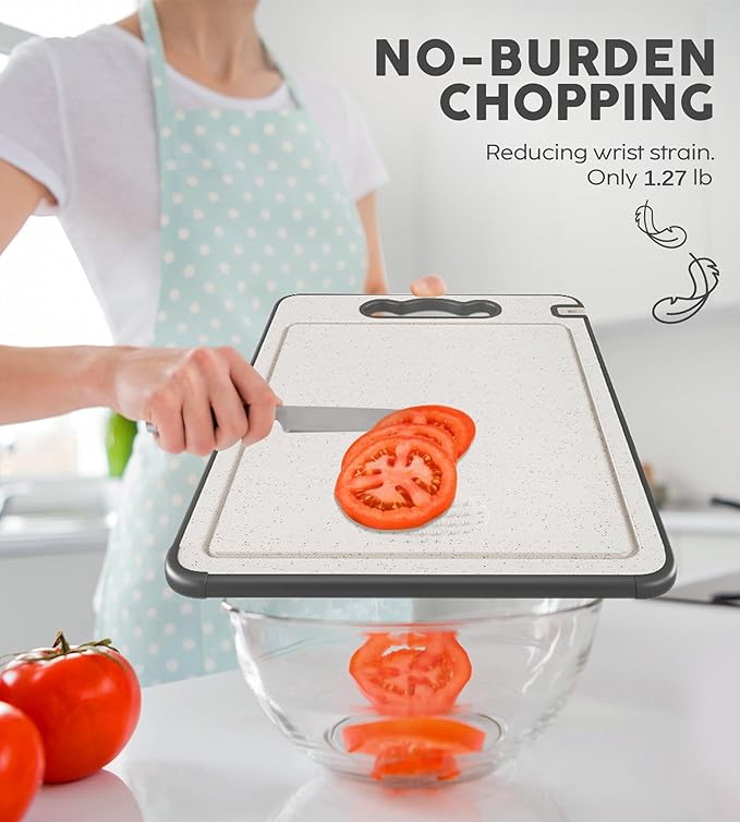Stainless Steel Cutting Board,2-in-1 Cutiing Board Stainless Steel & Wheat Straw PP,Double Sided Chopping Board for Kitchen,Anti-Slip Silicone Edges,Juice Groove,Dishwasher Safe(Grey,14.4"L*9.8"W)