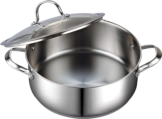 Cooks Standard Dutch Oven Casserole with Glass Lid, 7-Quart Classic Stainless Steel Stockpot, Silver