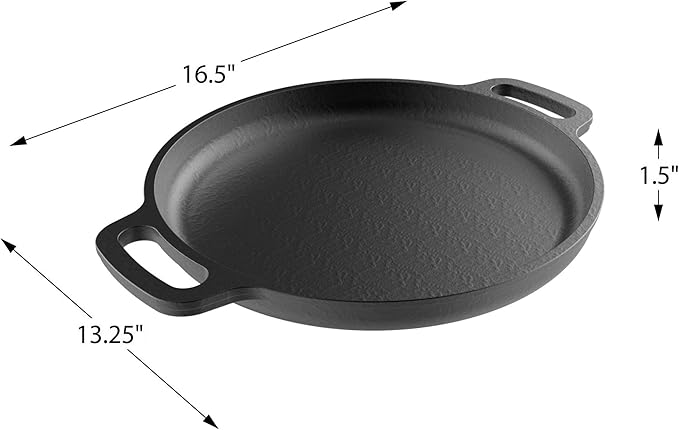 Cast Iron Pizza Pan-13.25 Pre-Seasoned Skillet for Cooking, Baking, Grilling-Durable, Long Lasting, Even-Heating Kitchen Cookware by Classic Cuisine, (82-KIT1089)