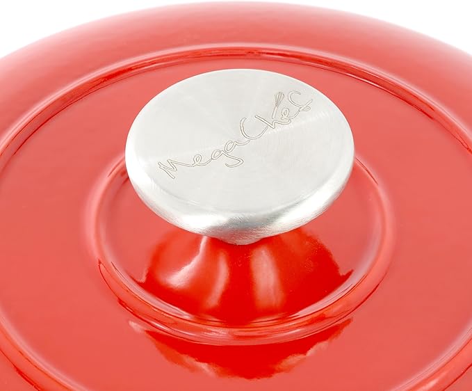 MegaChef 6 Quart Enameled Cast Iron Bread Pot in Red with Baking Mat, Dutch Oven, Bread Oven for Homemade Bread (Red)