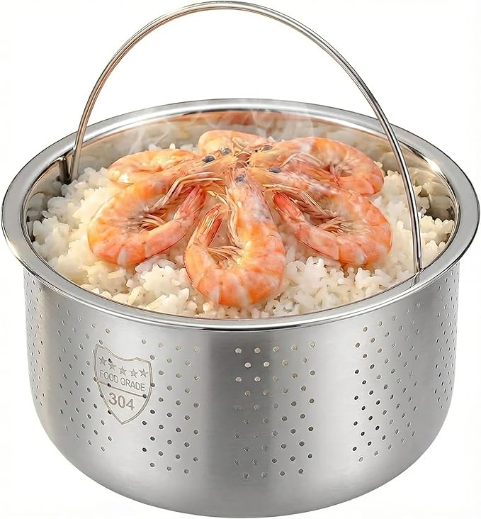 Stainless Steel Steamer Basket for 10-Cup Rice Cooker - Metal Steaming Rack with Handle, Effectively Removes Sugar from Rice for Healthy Diet, Vegetable Steamer Insert