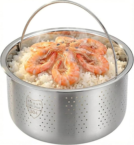 Stainless Steel Steamer Basket for 10-Cup Rice Cooker - Metal Steaming Rack with Handle, Effectively Removes Sugar from Rice for Healthy Diet, Vegetable Steamer Insert
